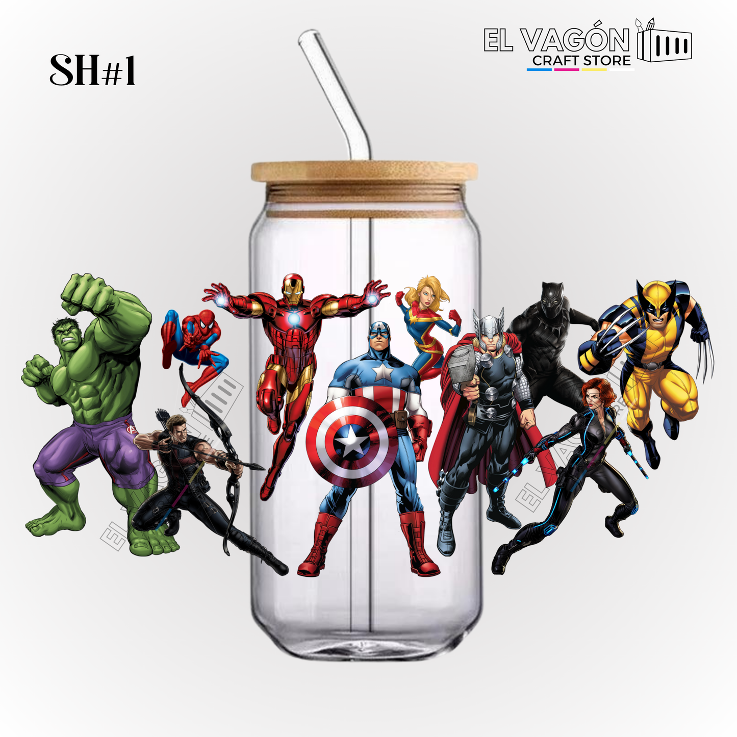 DTF UV - GLASS CAN WRAP (SUPER HEROES)