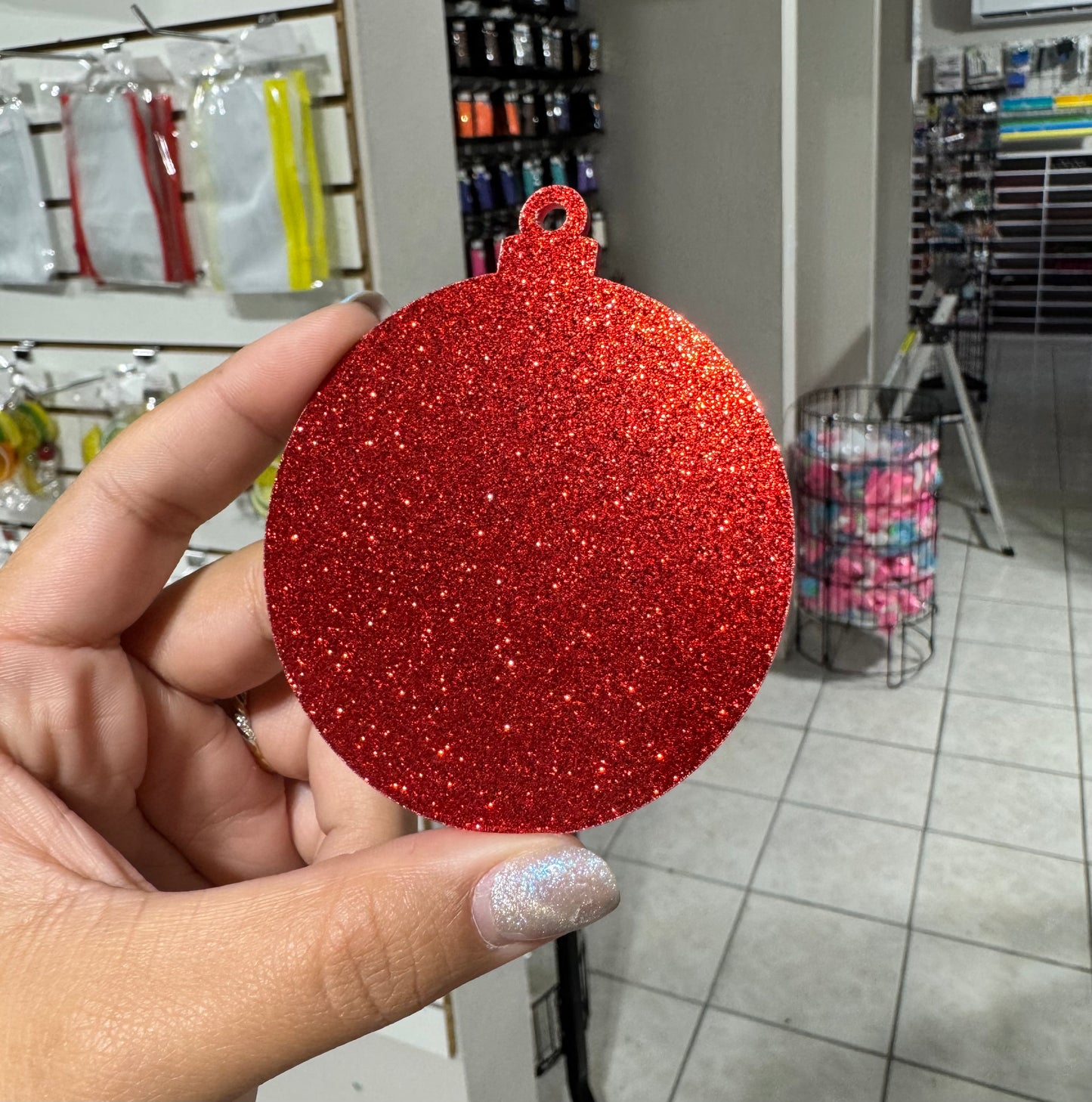 Ornamento de Acrílico Rojo con escarcha / Red Glitter Acrylic Christmas Ornament