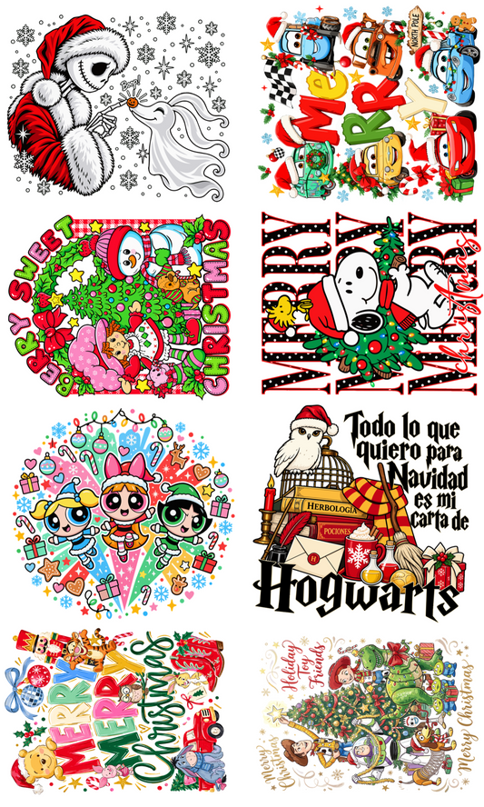 CARICATURAS NAVIDAD YARDA PREDISEÑADA / CARTOON DTF GANG SHEET